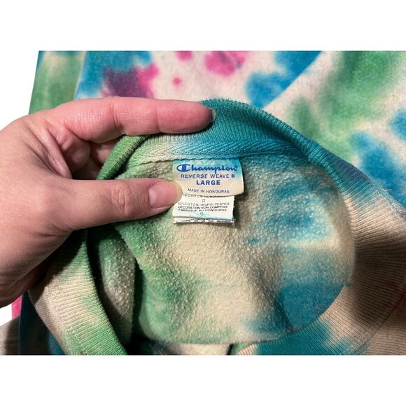 Champion Reverse Weave Tie-Dye Charleston Equestrian Sweatshirt Large Cotton Ble - Picture 3 of 3